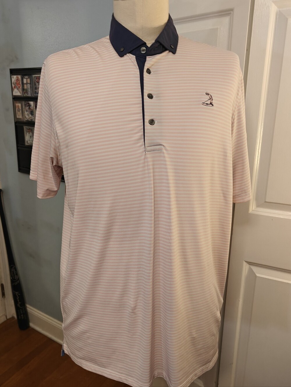 Greyson x Pinehurst Resort Mens XL Pink Striped Golf Polo Navy Collar